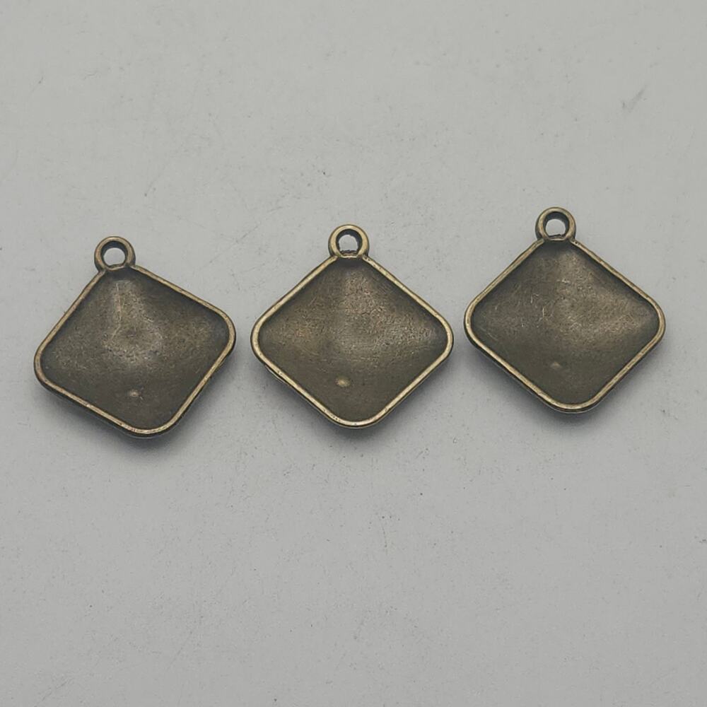 Lot 3 Antique Brass Enamel Pendant Charms Rhinestone Diamond Craft Findings